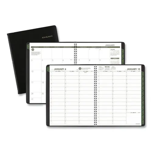 AT-A-GLANCE® Recycled Weekly Vertical-Column Format Appointment Book, 11 x 8.25, Black Cover, 12-Month (Jan to Dec): 2025