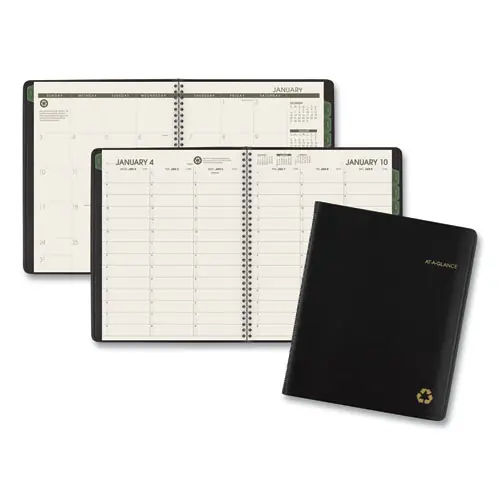 AT-A-GLANCE® Recycled Weekly Vertical-Column Format Appointment Book, 8.75 x 7, Black Cover, 12-Month (Jan to Dec): 2025