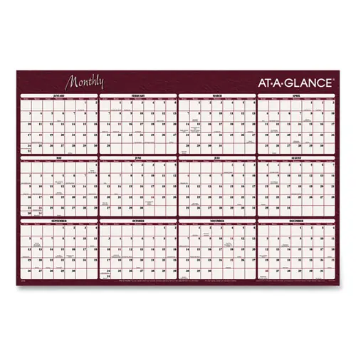 AT-A-GLANCE® Reversible Horizontal Erasable Wall Planner, 12-Month, 48" x 32", Assorted Colors, 2025
