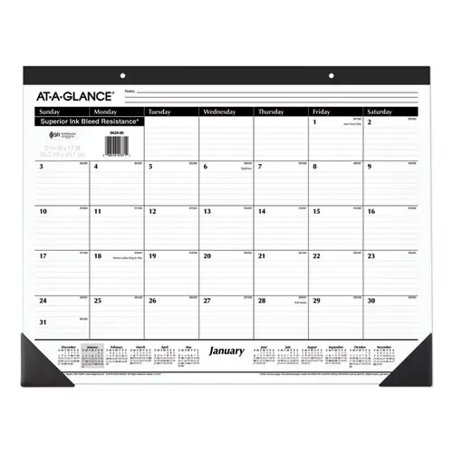 AT-A-GLANCE® Ruled Desk Pad, 22 x 17, White Sheets, Black Binding, Black Corners, 12-Month (Jan to Dec): 2025