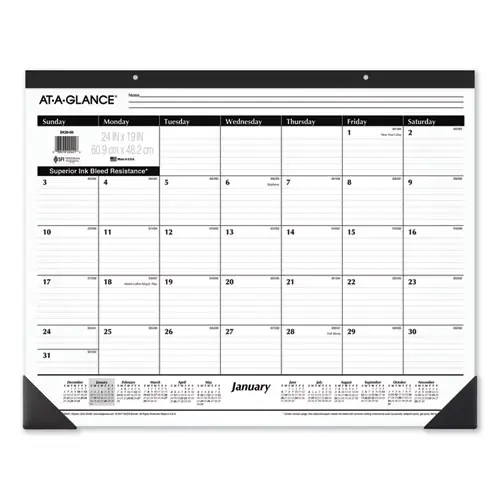 AT-A-GLANCE® Ruled Desk Pad, 24 x 19, White Sheets, Black Binding, Black Corners, 12-Month (Jan to Dec): 2025