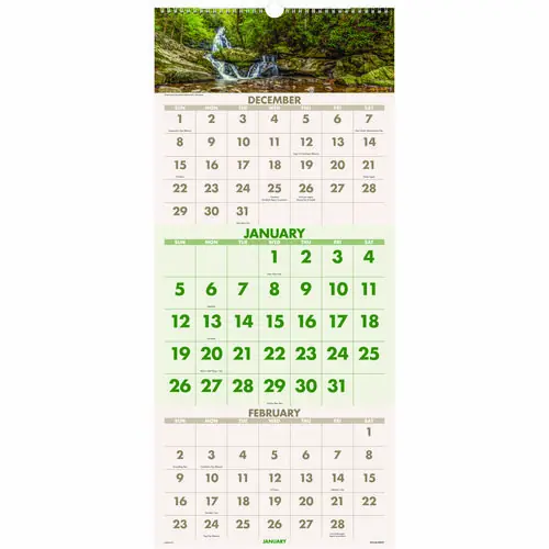 AT-A-GLANCE® Scenic Three-Month Wall Calendar, Landscape Photography, 12 x 27, White Sheets, 14-Month (Dec 2024 to Jan 2026)