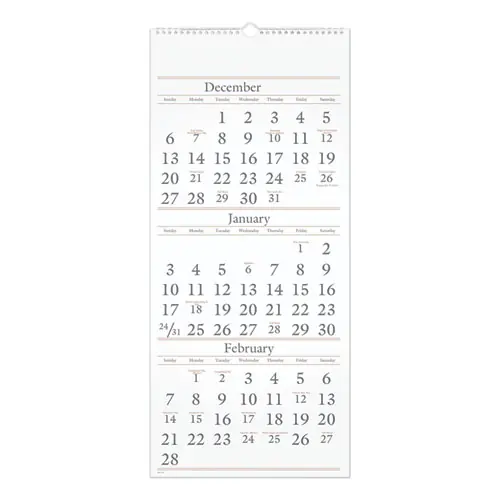 AT-A-GLANCE® Three-Month Reference Wall Calendar, 12 x 27, White Sheets, 15-Month: Dec 2024 to Feb 2026