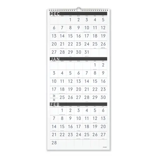 AT-A-GLANCE® Three-Month Reference Wall Calendar, Contemporary Artwork/Formatting, 12 x 27, White Sheets, 15-Month: Dec 2024 to Feb 2026