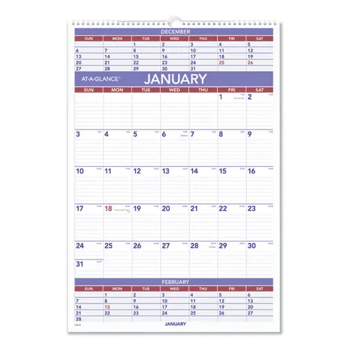 AT-A-GLANCE® Three-Month Wall Calendar, 2025, 15.5" x 22.75", White Sheets, 12-Month (Jan to Dec)