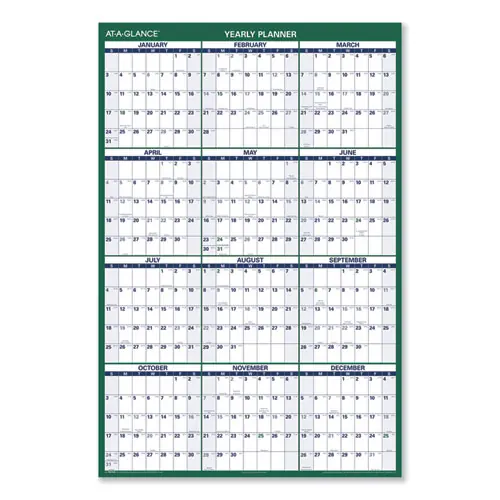 AT-A-GLANCE® Vertical Erasable Wall Planner, 32 x 48, White/Green Sheets, 12-Month (Jan to Dec): 2025