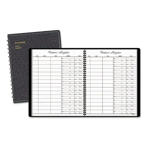 AT-A-GLANCE® Visitor Register Book, Black Cover, 60 Sheets, 10.88 x 8.38 Inches
