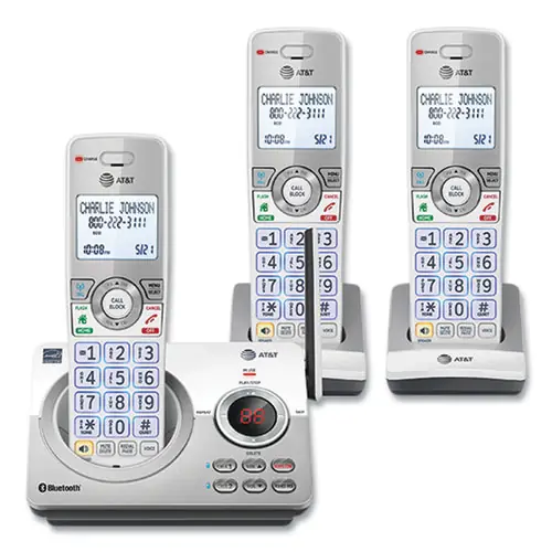 AT&T® Connect to Cell DL72310 Cordless Telephone with Base and 2 Additional Handsets, White/Silver