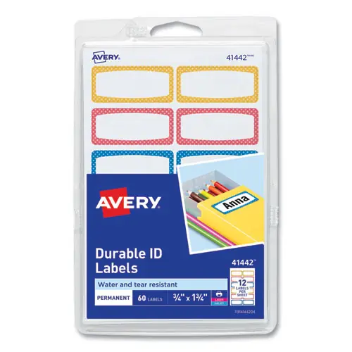 Avery® Avery Kids Handwritten Identification Labels, Borders: Blue, Orange, Yellow, 12 Labels/Sheet, 5 Sheets/Pack