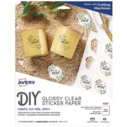 Avery® Avery Sticker Project Paper Laser/Inkjet Multipurpose Labels, Glossy Clear, 11 x 8.5, 1 Label/Sheet, 7 Sheets/Pack