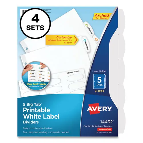Avery® Big Tab™ Printable White Label Tab Dividers