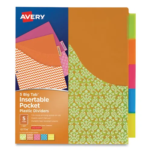 Avery® Big Tab Insertable One-Pocket Plastic Dividers, 5-Tab, Assorted Colors, 1 Set