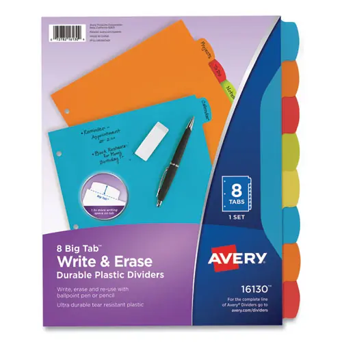 Avery® Big Tab Write & Erase Durable Plastic Dividers, 8-Tab, Assorted Colors, 1 Set