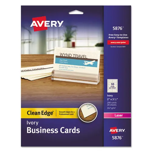 Avery® Clean Edge Business Cards, Laser, Ivory, 200 Cards
