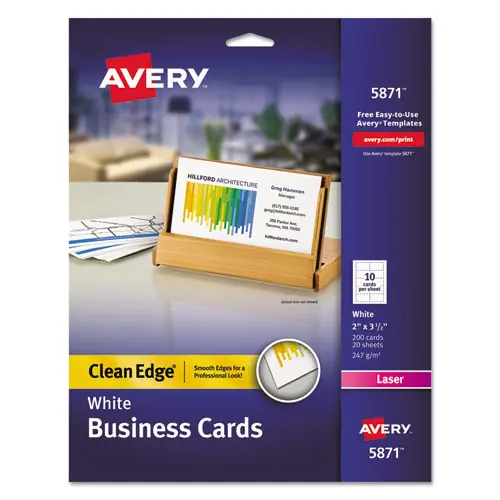 Avery® Clean Edge Business Cards, Laser, White, 200 Cards (20 Sheets/Pack)