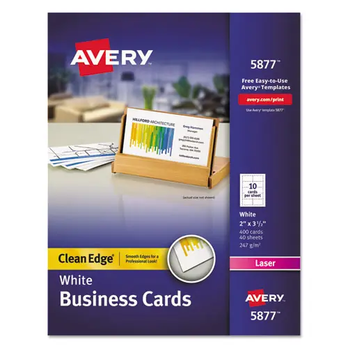Avery® Clean Edge Business Cards, Laser Compatible, White, 2 x 3.5 Inches, 400 Cards (10 Cards/Sheet, 40 Sheets/Box)