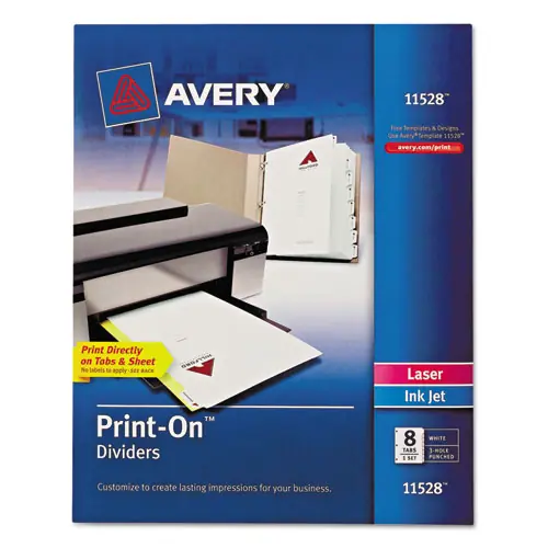 Avery® Customizable Print-On Dividers, 3-Hole Punched, 8-Tab, 11 x 8.5, White, 1 Set