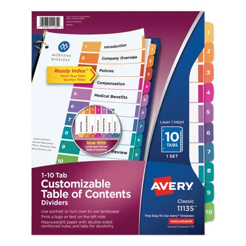 Avery® Customizable TOC Ready Index Multicolor Tab Dividers, 10-Tab, 1 to 10