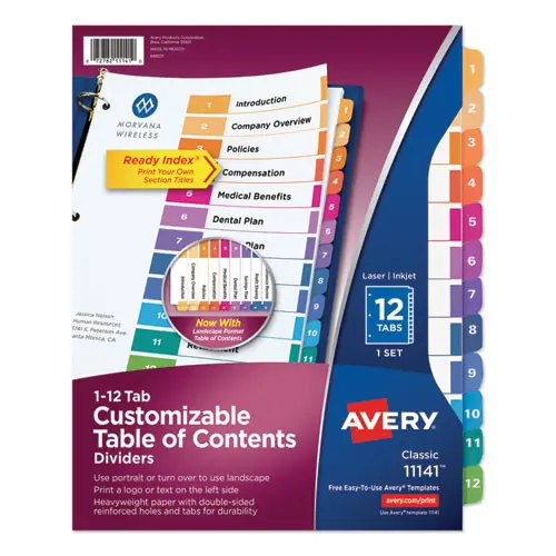 Avery® Customizable TOC Ready Index Multicolor Tab Dividers, 12-Tab, 1 to 12