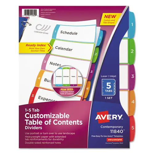Avery® Customizable TOC Ready Index Multicolor Tab Dividers, 5-Tab, 1 to 5