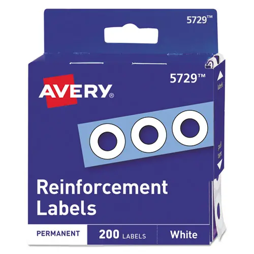 Avery® Dispenser Pack Hole Reinforcements, 0.25" Dia, White, 200/Pack, (5729)
