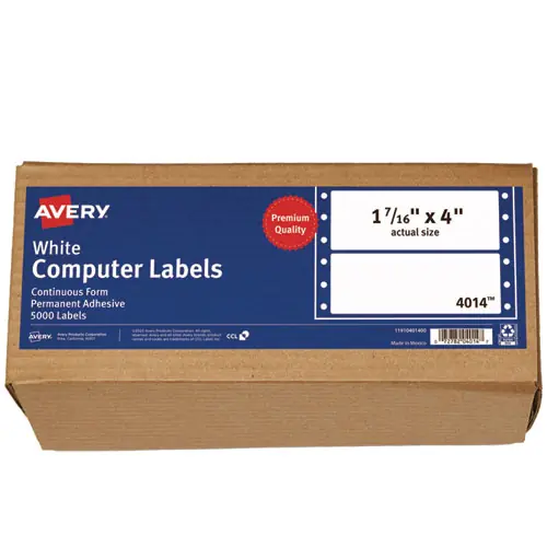 Avery® Dot Matrix Printer Mailing Labels, Pin-Fed Printers, 1.44 x 4, White, 5,000/Box