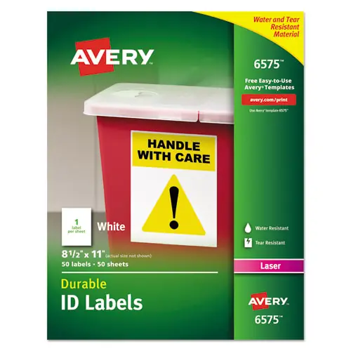 Avery® Durable Permanent ID Labels with TrueBlock Technology, Laser Printers, 8.5 x 11, White, 50/Pack