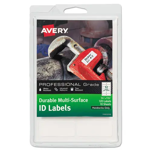Avery® Durable Permanent Multi-Surface ID Labels, 0.75 x 1.75, White, 12 Labels/Sheet, 10 Sheets/Pack