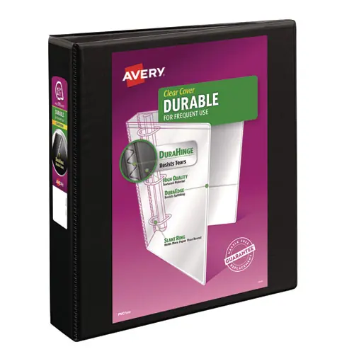 Avery® Durable View Binder with DuraHinge and EZD Rings, 3 Rings, 1.5" Capacity, 11 x 8.5, Black (9400)