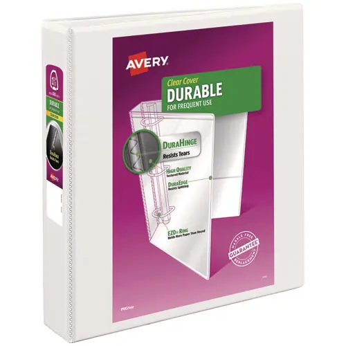 Avery® Durable View Binder with DuraHinge and EZD Rings, 3 Rings, 1.5" Capacity, 11 x 8.5, White (9401)