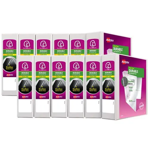 Avery® Durable View Binder with DuraHinge and EZD Rings, 3 Rings, 2" Capacity, White, 12/Carton