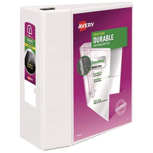 Avery® Durable View Binder with DuraHinge and EZD Rings, 3 Rings, 5" Capacity, 11 x 8.5, White (9901)