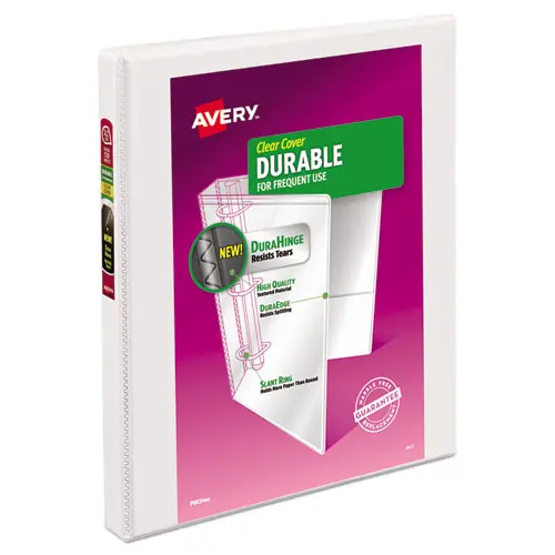 Avery® Durable View Binder with DuraHinge and Slant Rings, 0.5" Capacity, 3 Rings, White, 11 x 8.5