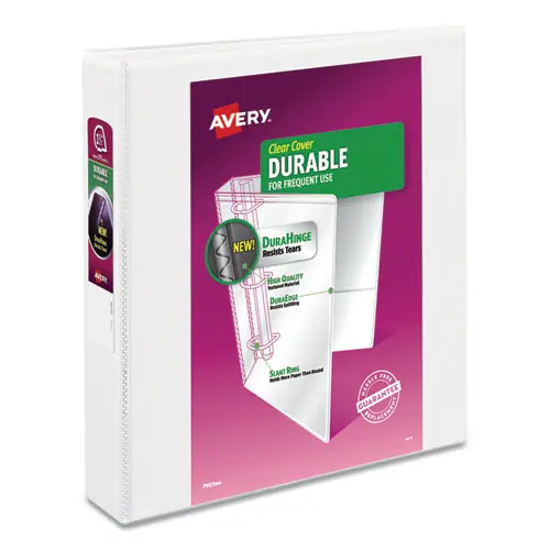 Avery® Durable View Binder with DuraHinge and Slant Rings, 1.5" Capacity, White, 4/Pack