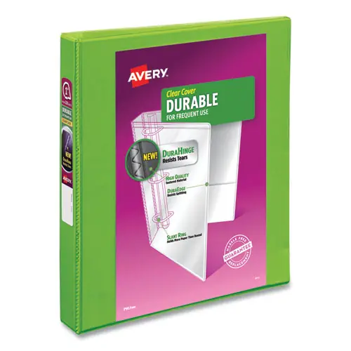 Avery® Durable View Binder with DuraHinge and Slant Rings, 3 Rings, 1" Capacity, 11 x 8.5, Bright Green