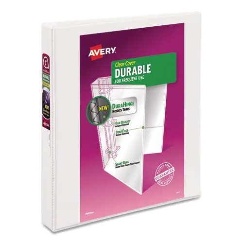 Avery® Durable View Binder with DuraHinge and Slant Rings, 1" Capacity, 3 Rings, 11 x 8.5, White, 4/Pack