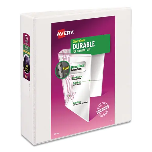 Avery® Durable View Binder with DuraHinge and Slant Rings, 3 Rings, 2" Capacity, 11 x 8.5, White, 4/Pack