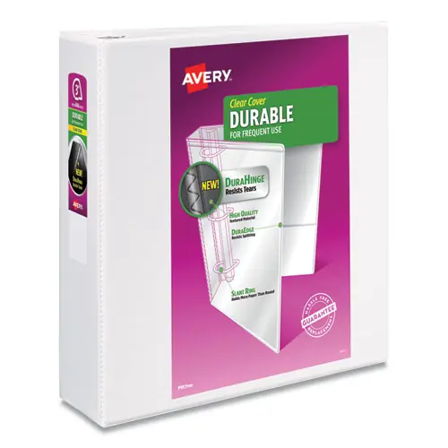 Avery® Durable View Binder with DuraHinge and Slant Rings, 3" Capacity, White, 4/Pack