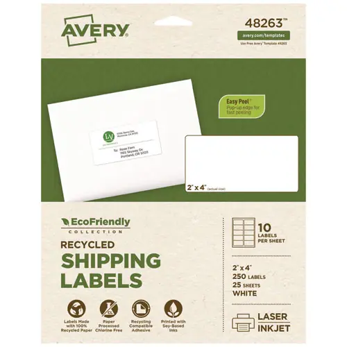 Avery® EcoFriendly Mailing Labels, 2" x 4", White, 250 Labels per Pack