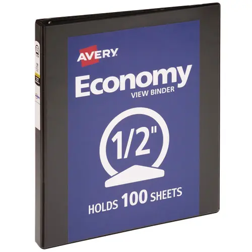 Avery® Economy View Binder with Round Rings, 3 Rings, 0.5" Capacity, 11 x 8.5, Black (5705)