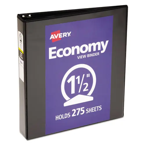 Avery® Economy View Binder with Round Rings, 1.5" Capacity, Black, 3 Rings (5725)