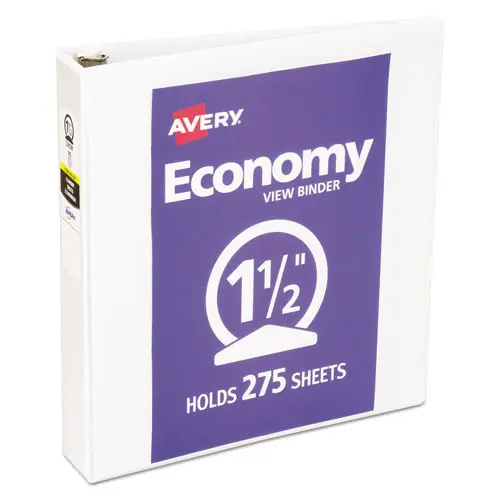 Avery® Economy View Binder with Round Rings, 3 Rings, 1.5" Capacity, White (5726)