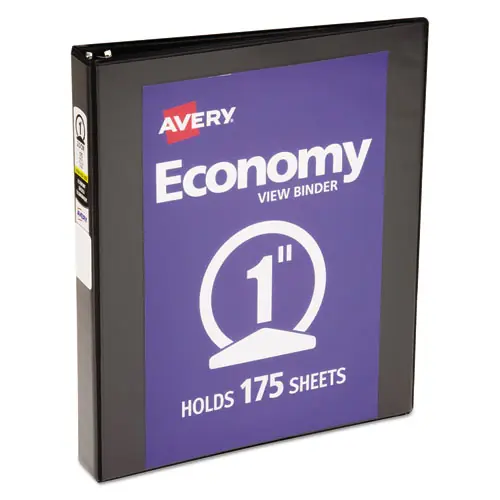 Avery® Economy View Binder with Round Rings, 1" Capacity, 3 Rings, Black, 11 x 8.5 (5710)