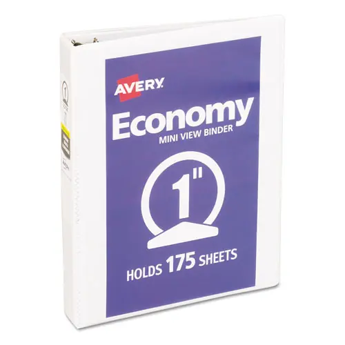Avery® Economy View Binder with Round Rings, 3 Rings, 1" Capacity, 8.5 x 5.5, White (5806)