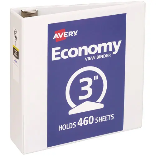 Avery® Economy View Binder with Round Rings, 3" Capacity, 3 Rings, 11 x 8.5, White (5741)