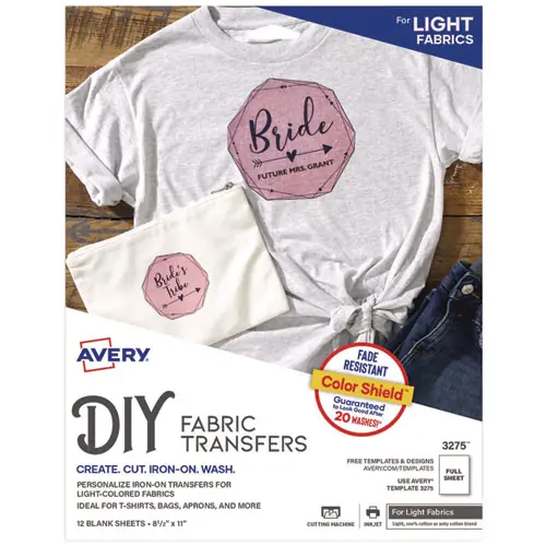 Avery® Fabric Transfers, 8.5 x 11, White, 12/Pack