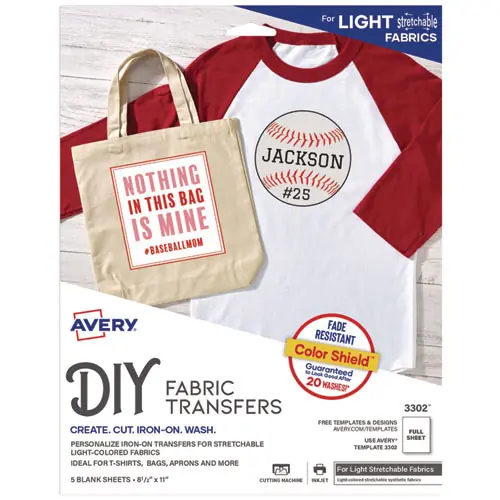 Avery® Fabric Transfers for Light-Colored Fabrics, 8.5 x 11, White, 5/Pack