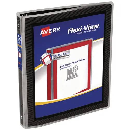 Avery® Flexi-View Binder with Round Rings, 0.5" Capacity, 3 Rings, Black, 11 x 8.5 Inches