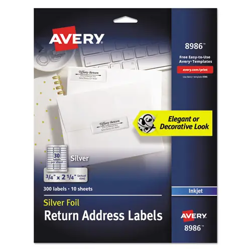 Avery® Foil Mailing Labels, Inkjet Printers, 0.75 x 2.25, Silver, 30/Sheet, 10 Sheets/Pack