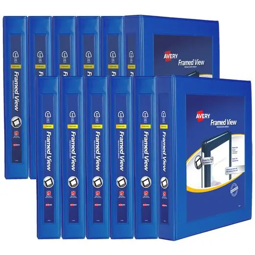 Avery® Framed View Heavy-Duty Binders, 3 Rings, 1" Capacity, 11 x 8.5, Navy Blue, 12/Carton